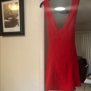 Millibon Red Plunge Neck Sleeveless Sundress